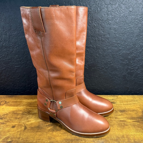 Frye Shoes - Frye Camryn Tall Harness FR42136 Cognac Leather Tall Boots Womens 10M